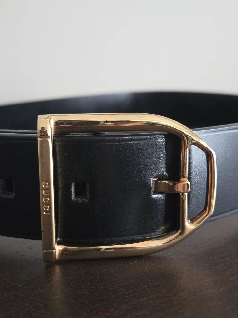 Gucci Black Leather Belt with Gold Buckle